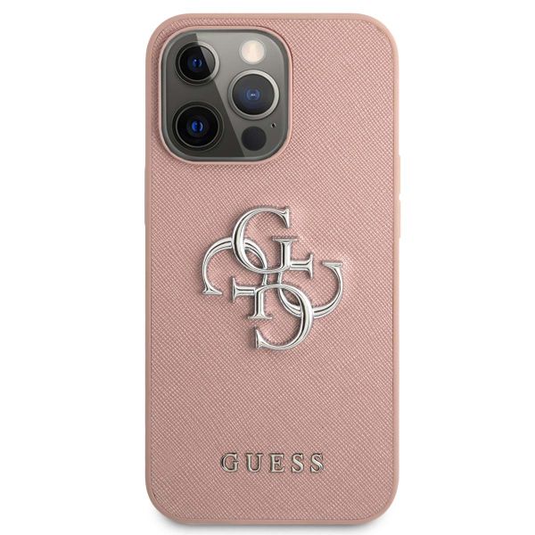 Guess 4G Metal Logo Saffiano Backcover Apple iPhone 13 Pro - Roze