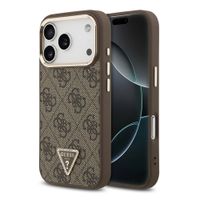Guess Classic Triangle Logo Leather Backcover met MagSafe Apple iPhone 17 Pro - Bruin
