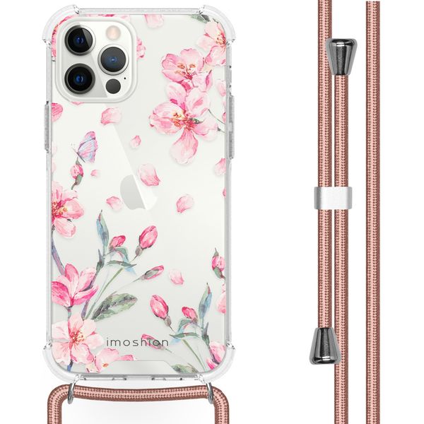 imoshion Design hoesje met koord iPhone 12 Pro Max - Bloem - Roze