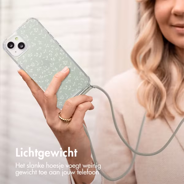 imoshion Design hoesje met koord iPhone 14 - Smoke Green Flowers