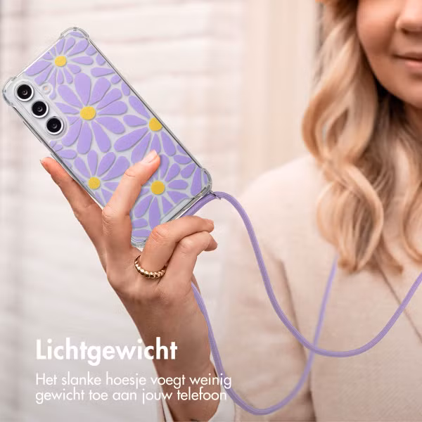 imoshion Design hoesje met koord Samsung Galaxy S24 FE - Tropical Violet Flowers Connect