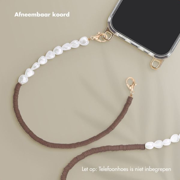 Selencia Telefoonkoorden set met Parels en Elastiekjes - Mocha Brown