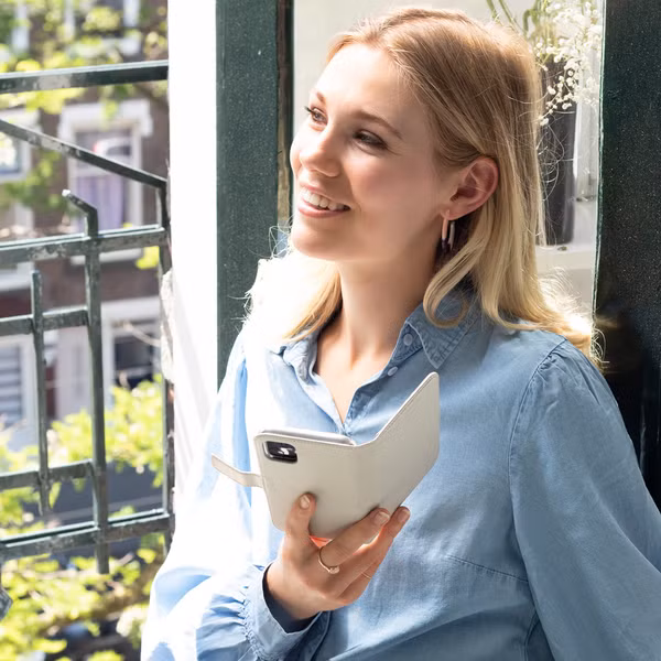 Selencia Echt Leren Bookcase Samsung Galaxy A72 - Greige