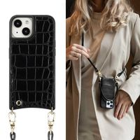 Selencia Nova Croco Phone Case with Cord and Card Holder Apple iPhone 15 - Black