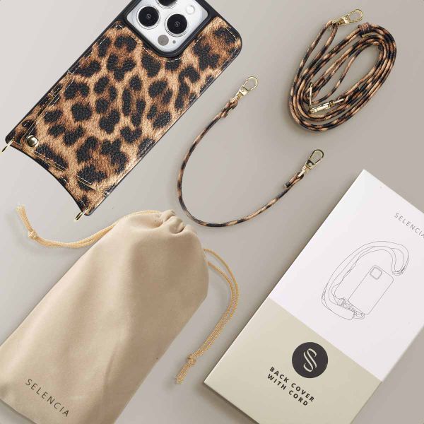 Selencia Nova Backcover met koord en pashouder iPhone 13 Pro - Leopard