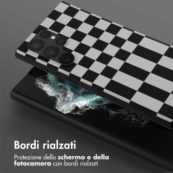 Selencia Siliconen design hoesje met afneembaar koord Samsung Galaxy S22 Ultra - Irregular Check Black
