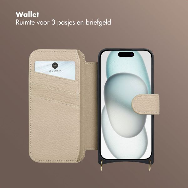 Selencia Riva Bookcase met MagSafe en Koord Apple iPhone 15 - Beige