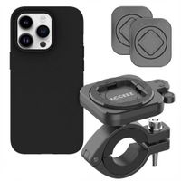 Accezz EasyLock telefoonhouder fiets - inclusief hoesje Apple iPhone 14 Pro - Aluminium - 360 graden draaibaar - Zwart