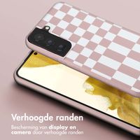 Selencia Siliconen design hoesje met afneembaar koord Samsung Galaxy S22 - Irregular Check Sand Pink