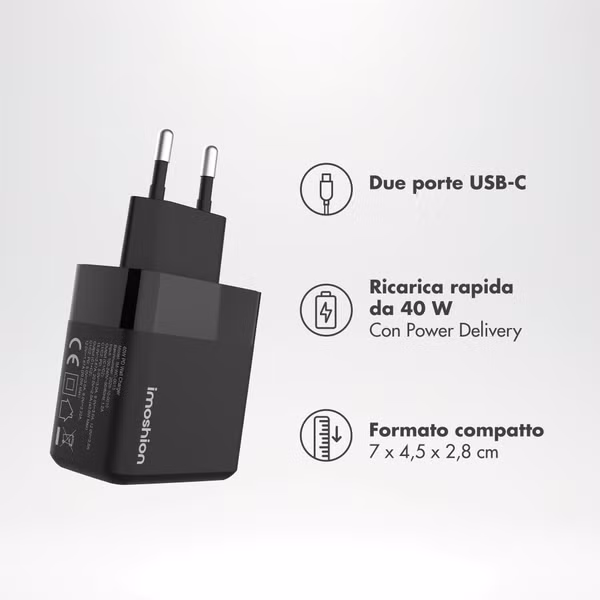 imoshion Wall Charger - Oplader - 2x USB-C - Power Delivery - 40W - Zwart