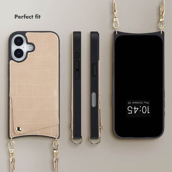Selencia Nova Croco Phone Case with Cord and Card Holder Apple iPhone 17 - Beige