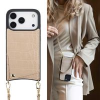 Selencia Nova Croco Phone Case with Cord and Card Holder Apple iPhone 17 Pro - Beige