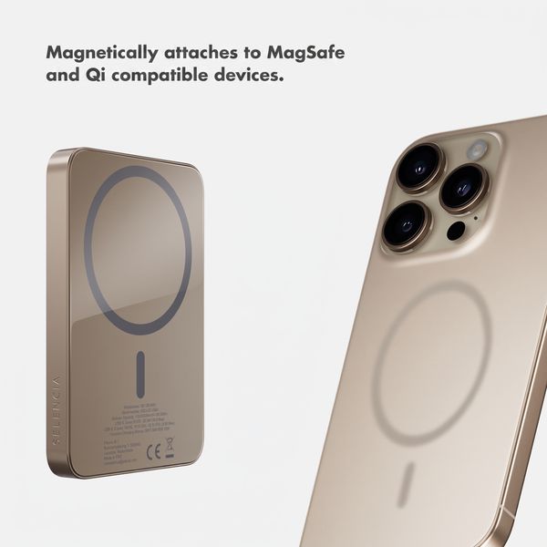 Selencia Vivid Powerbank 5,000 mAh - Wireless Powerbank - Compatible with MagSafe and Qi - Desert Gold / Happy Dots Burgundy