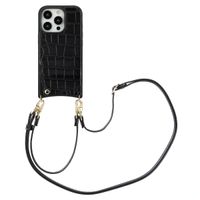 Selencia Nova Croco Phone Case with Cord and Card Holder Apple iPhone 16 Pro - Black