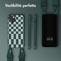 Selencia Siliconen design hoesje met afneembaar koord Apple iPhone 14 Plus - Irregular Check Green