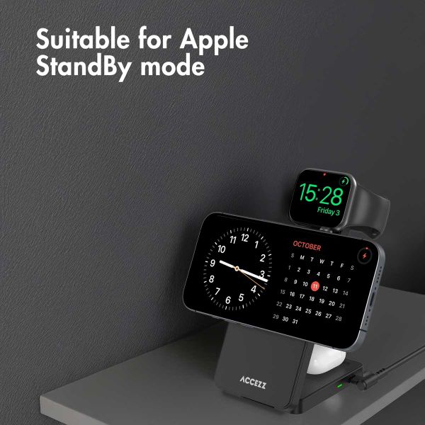Accezz 3-in-1 Foldable Wireless MagSafe Charger - 20W - Black