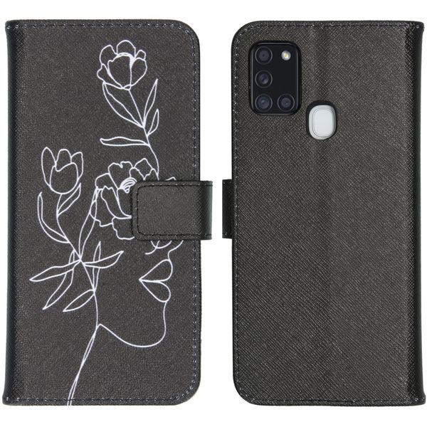 imoshion Design Softcase Bookcase Galaxy A21s - Woman Flower Black