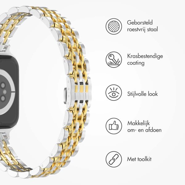 Selencia Slim Steel Jubilee Inspired schakelbandje Apple Watch Series 1 t/m 9 / SE (38/40/41 mm) | Series 10 (42 mm) - Zilver & Goud