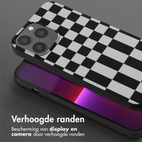 Selencia Siliconen design hoesje met afneembaar koord iPhone 13 Pro Max - Irregular Check Black