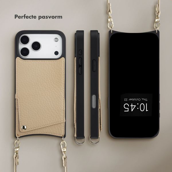 Selencia Nova Telefoonhoes met Koord en Pashouder Apple iPhone 18 Pro / 17 Pro - Beige