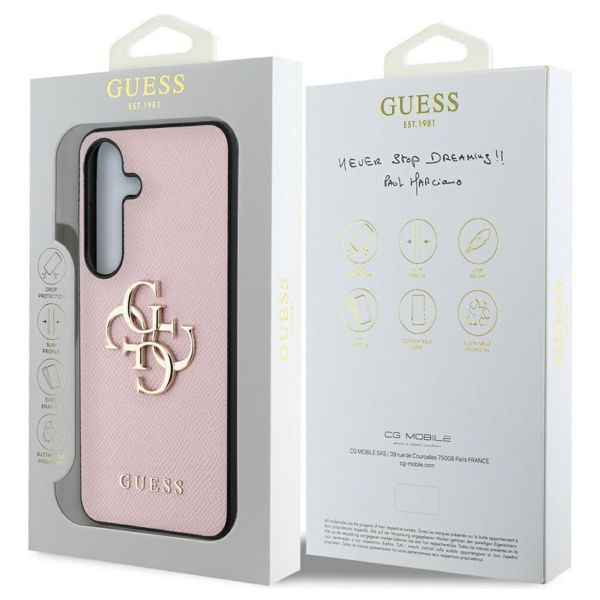 Guess 4G Metal Logo Saffiano Backcover Samsung Galaxy S25 - Roze