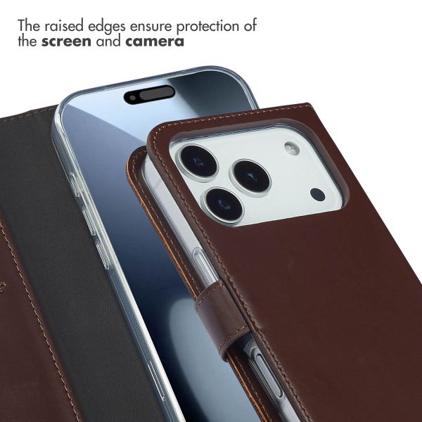 Selencia Genuine Leather Book Case Apple iPhone 17 Pro - Brown