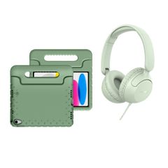 imoshion Kidspakket | Kidsproof backcover voor de Apple iPad 11 (2025) 11 inch A16 / iPad 10 (2022) 10.9 inch + Kinderkoptelefoon met draad - Groen
