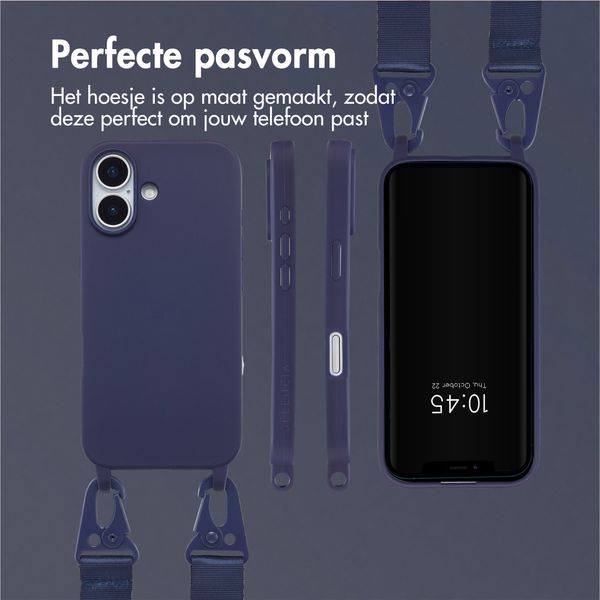 Selencia Siliconen hoesje met afneembaar koord Apple iPhone 17 - Donkerblauw