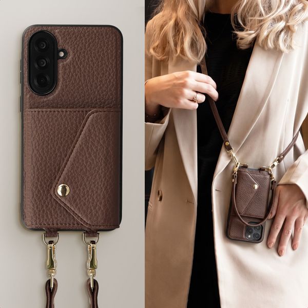 Selencia Sera Telefoonhoes met Koord en Envelop Pashouder Samsung Galaxy A37 (5G) - Chocolate Brown