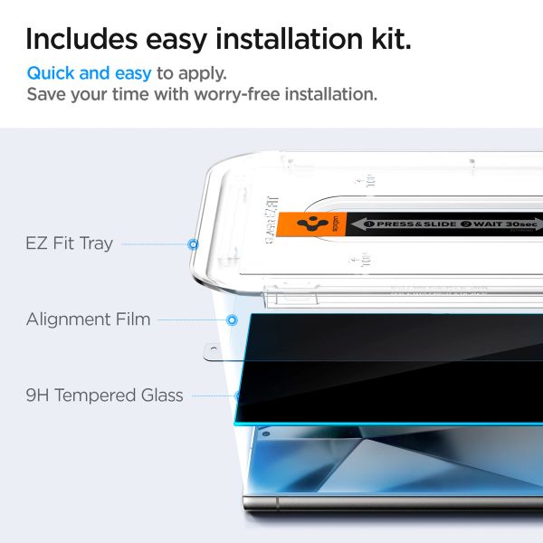 Spigen GLAStR Privacy EZ Fit Screenprotector + Applicator Samsung Galaxy S24 Ultra