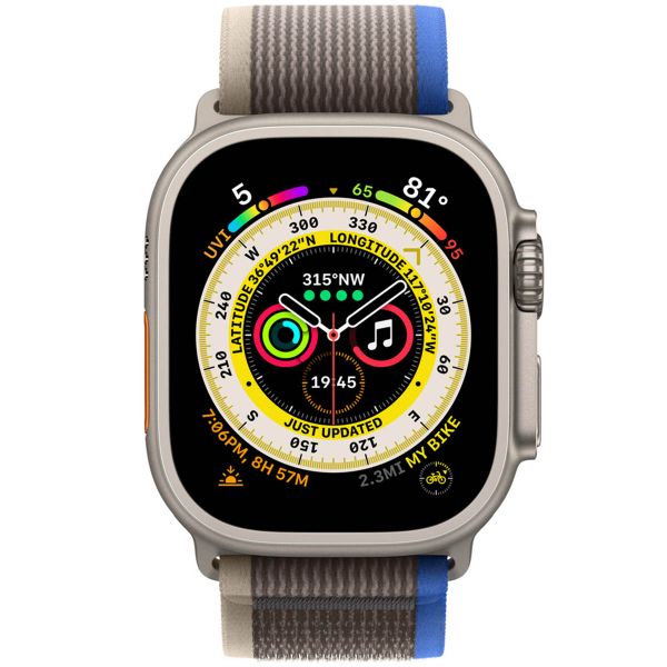 Apple Trail Loop Band Apple Watch Series 1-9 / SE / Ultra (2) - 44/45/49 mm - Maat M/L - Blauw / Grijs