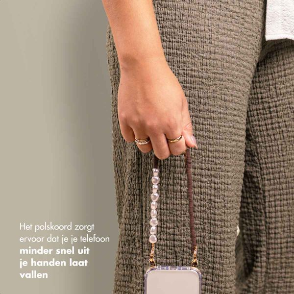 Selencia Telefoonkoorden set met Parels en Elastiekjes - Mocha Brown