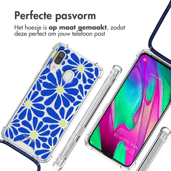 imoshion Design hoesje met koord Samsung Galaxy A40 - Cobalt Blue Flowers Connect