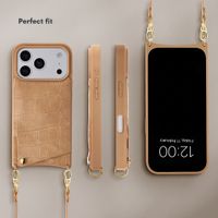 Selencia Nova Croco Phone Case with Cord and Card Holder Apple iPhone 18 Pro / 17 Pro - Toasted Almond