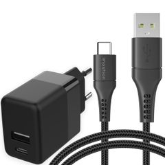 imoshion Wall Charger met USB-C naar USB kabel Samsung Galaxy A52s - Oplader - Gevlochten textiel - 20 Watt - 1,5 meter - Zwart