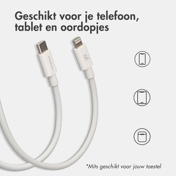 imoshion Braided USB-C naar Lightning kabel 30W - 1 meter - Wit