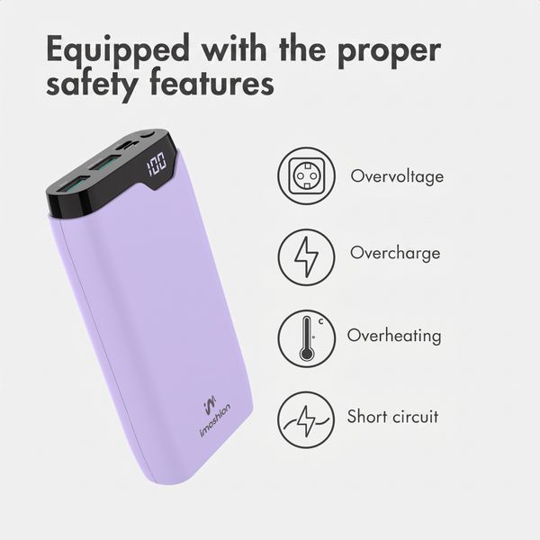 imoshion Power bank 20,000 mAh - 22.5W Fast charger - USB-C / USB-A - Lilac