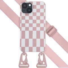 Selencia Siliconen design hoesje met afneembaar koord Apple iPhone 14 - Irregular Check Sand Pink
