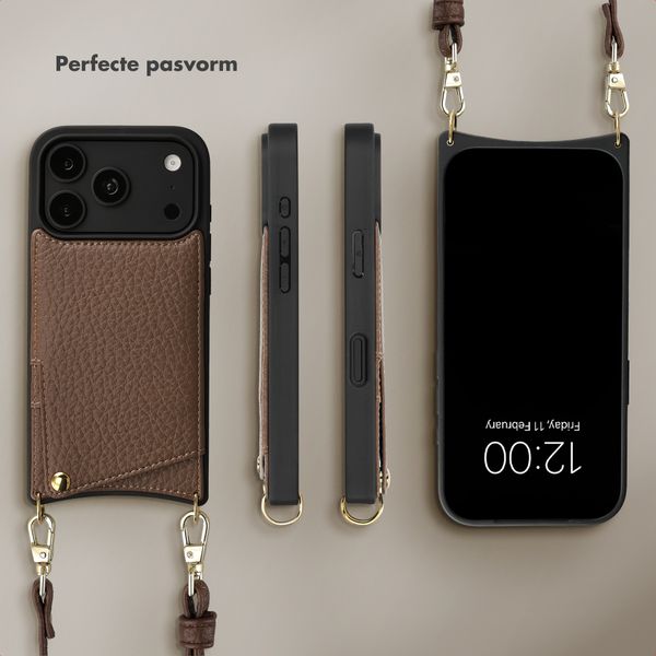 Selencia Nova Telefoonhoes met Koord en Pashouder Apple iPhone 18 Pro / 17 Pro - Mocha Brown