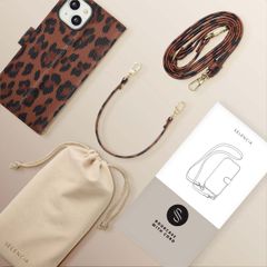 Selencia Sabi Bookcase met Panterprint Apple iPhone 14 / 13 - Mocha Brown