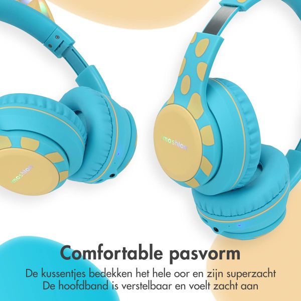 imoshion Kids Unicorn LED Light Bluetooth Headphones - Kinder koptelefoon met decibelbegrenzer - Draadloze koptelefoon + AUX kabel - Soft Blue / Yellow