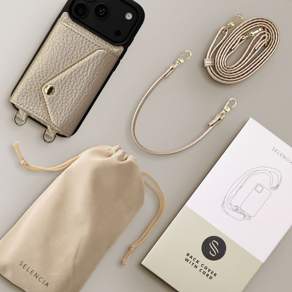Selencia Sera Telefoonhoes met Koord en Envelop Pashouder Apple iPhone 18 Pro / 17 Pro - Champagne