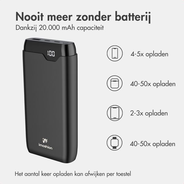 imoshion Powerbank 27.000 mAh - Quick Charge en Power Delivery - Zwart
