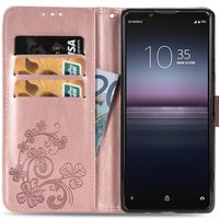 Klavertje Bloemen Bookcase Sony Xperia 1 II - Rosé Goud