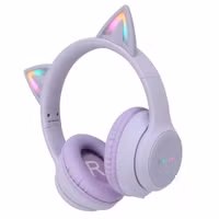 imoshion Draadloze Kinderkoptelefoon LED Light Cat Ear - Decibelbegrenzer - Met AUX kabel - Lavender Lilac