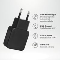 imoshion Powerbank 27.000 mAh + Accezz Ultra Slim GaN Oplader + Accezz USB-C naar USB-C kabel - 1 meter - Zwart