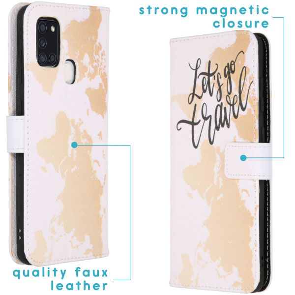 imoshion Design Softcase Bookcase Samsung Galaxy A21s - Let's Go Travel White