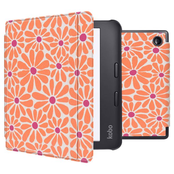 imoshion Design Slim Hard Case Sleepcover met stand Kobo Libra 2 / Tolino Vision 6 - Orange Flowers Connect