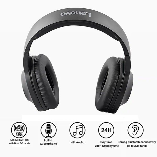 Lenovo HD116 Wireless Over Ear Headphones - Zwart