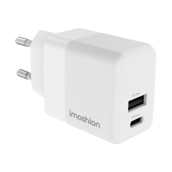 imoshion Oplader - USB-C en USB-A - Power Delivery en Quick Charge - 35W + USB-C naar USB-C kabel - 1 meter - Wit